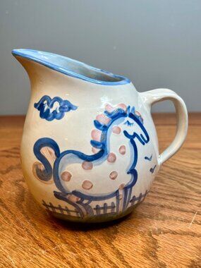 Vintage M.A. Hadley Pot Belly Milk Pitcher - Country Scene Blue-Horse